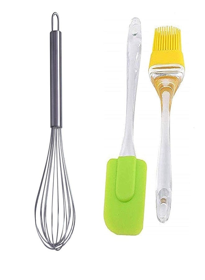 LMR3 Glans Steel Cake Hand Blender Whisker Latte Maker Stirrer for Mixing Milk Coffee Egg Beater (9 inch) Combo with Silicone Oil Pastry Brush Spatula Set Baking Tools (Big, 10 Inches) - Image 1